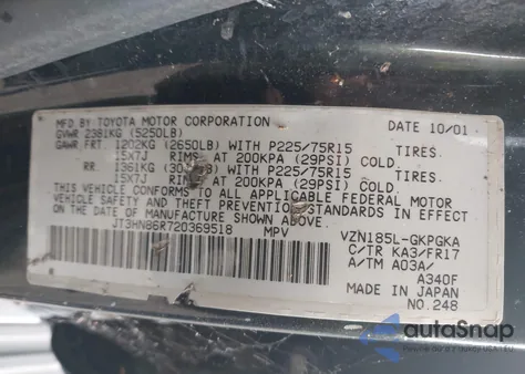 2002 Toyota 4Runner Sr5 V6 from USA, damaged, VIN JT3HN86R720369518